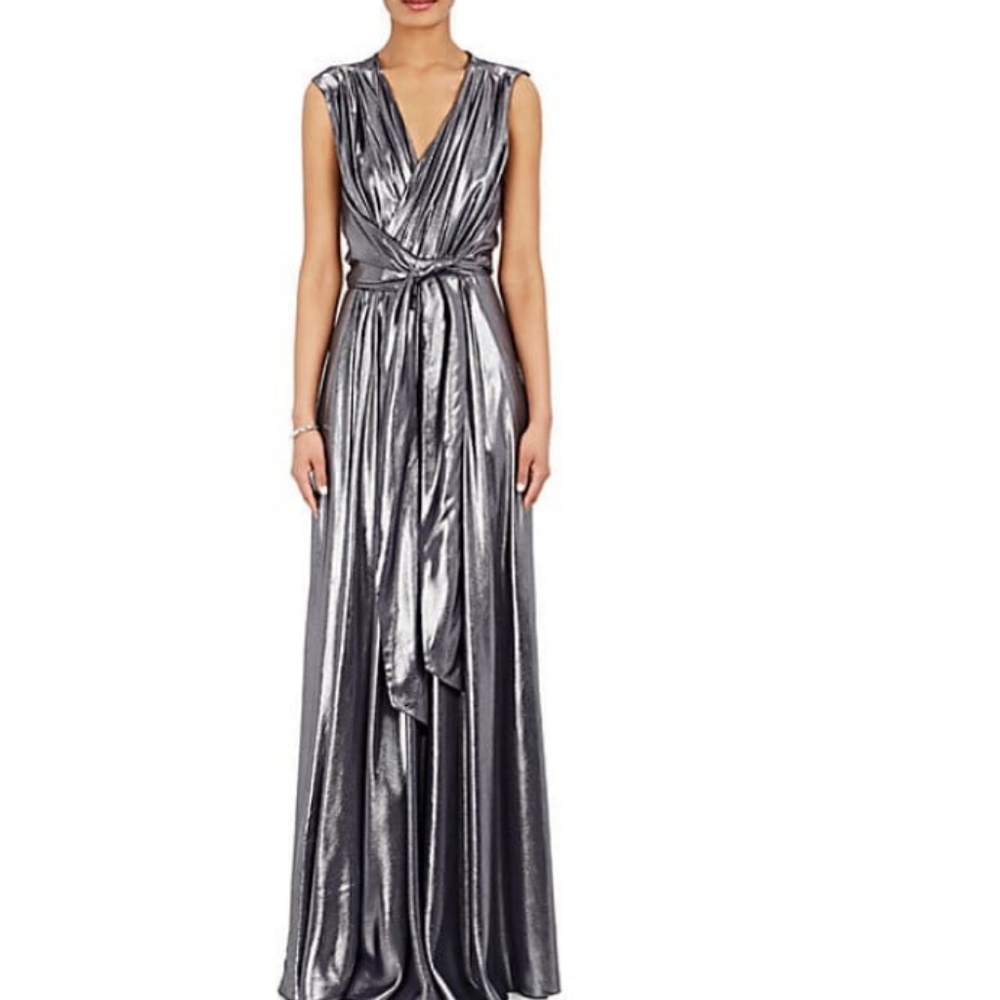 CEDRIC CHARLIER Lamé Tie-Front Gown
